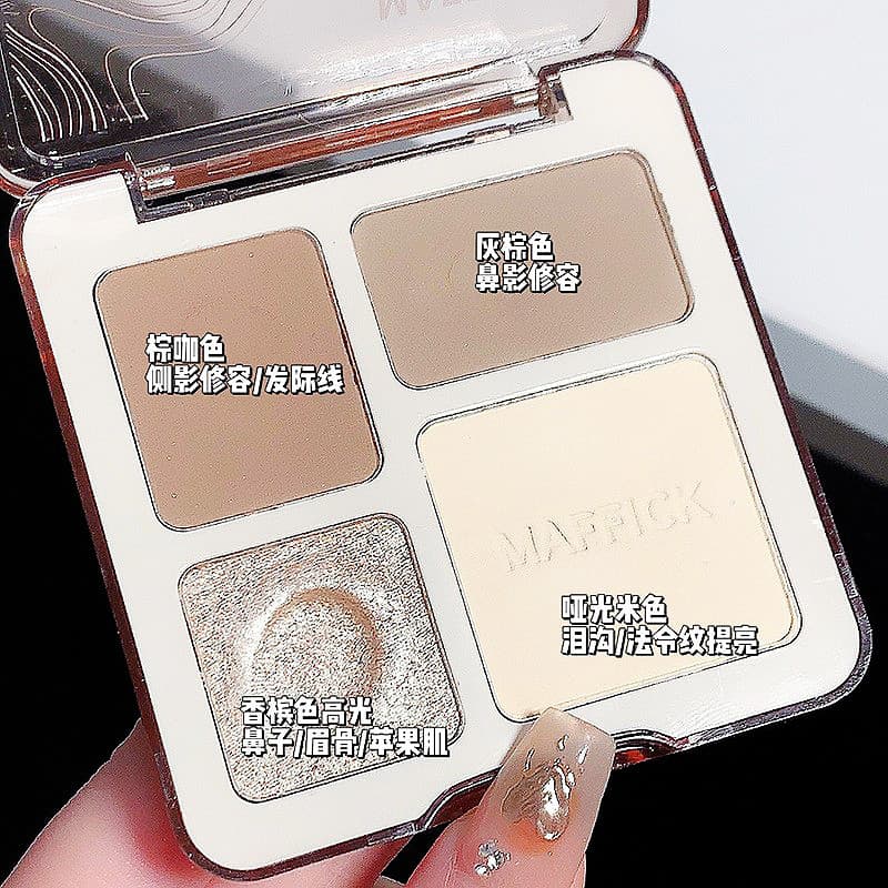 Paleta de contorno de quatro cores feminino destaque sombra tudo-em-um paleta fosca sombra nariz silhueta Glitter pérola