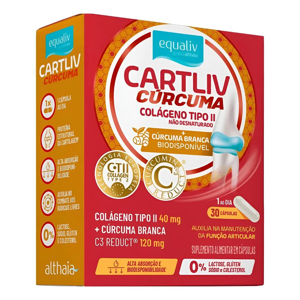 Cartliv Cúrcuma Colágeno Tipo 2 30 Cápsulas Sem Sabor