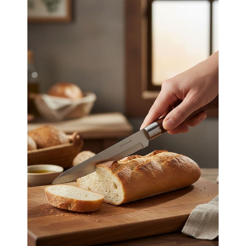 Kit 5 und - Faca Serrinha de Cozinha - Inox - 5" - Cabo Emborrachado