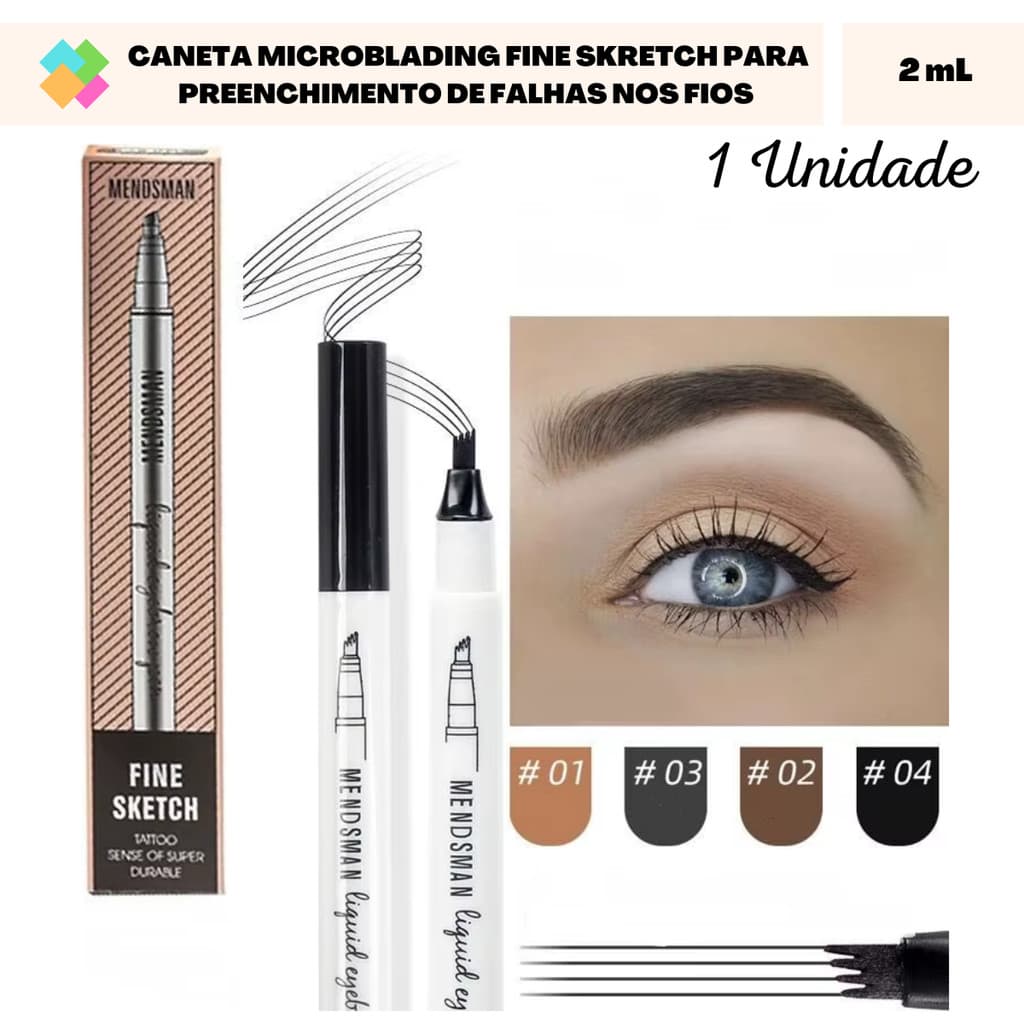 Caneta Delineadora Microblading Fine Skretch para Preenchimento de Falhas nos Fios Sobrancelhas e Barba (1 Und)