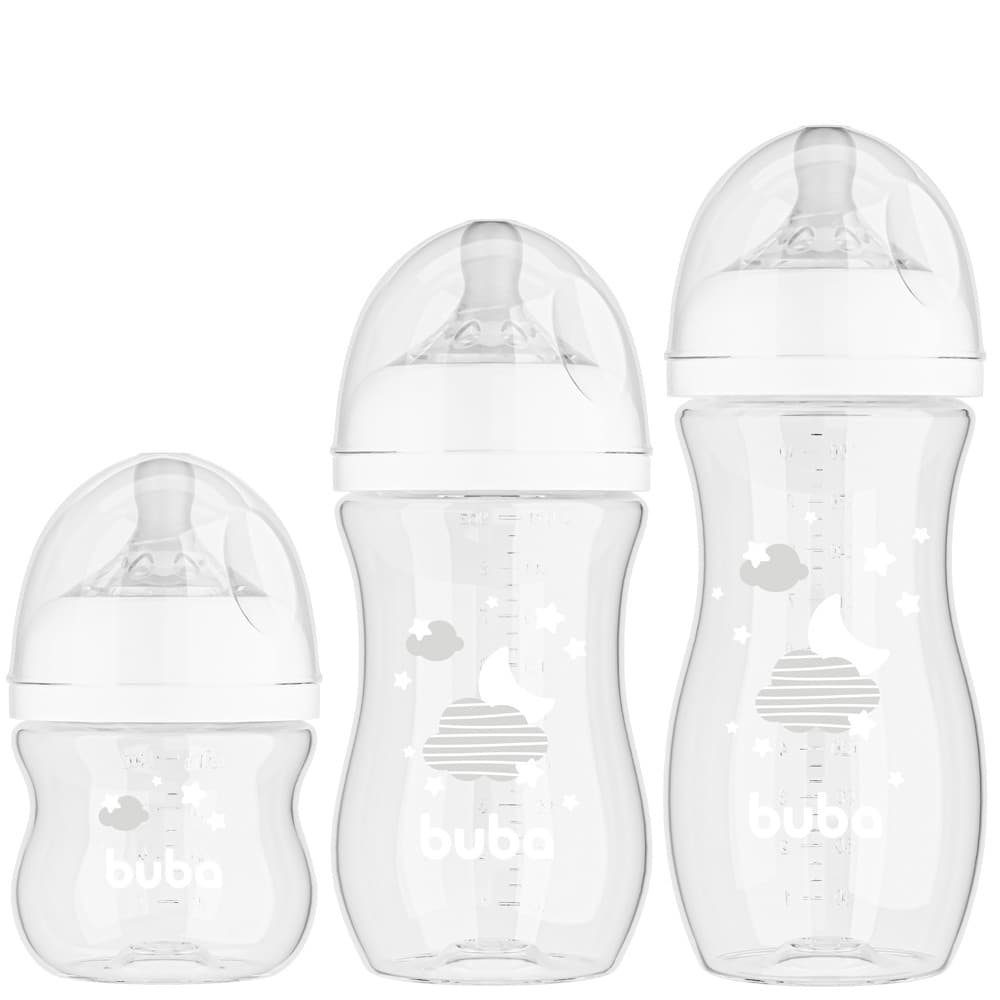 Kit 3 Mamadeiras Anticolica Buba Ultra Soft 120ml 270ml 330ml Tamanho 1 2 3 Menino Menina Easy Flow