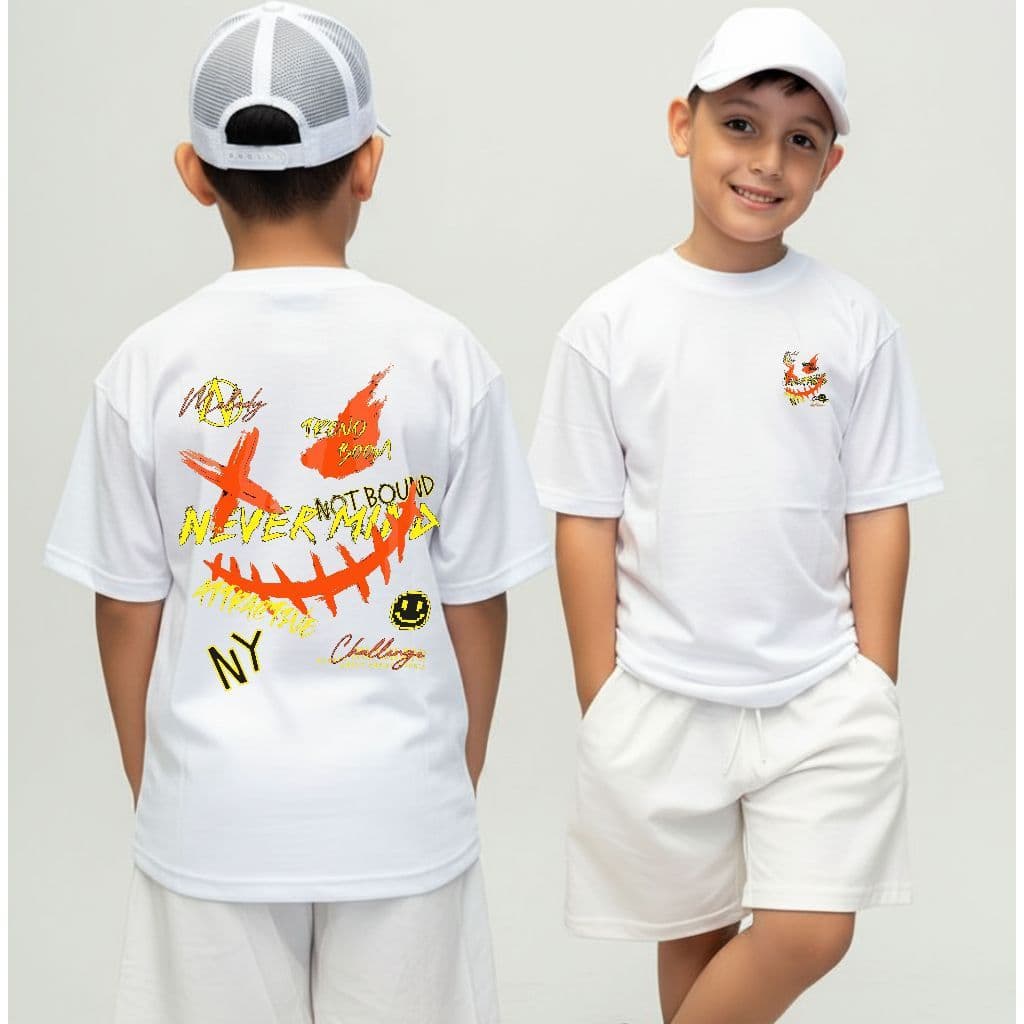 Camiseta Infantil Streetwear Malha 30.1 100% Algodão Camisa Juvenil Estilosa Never Mind