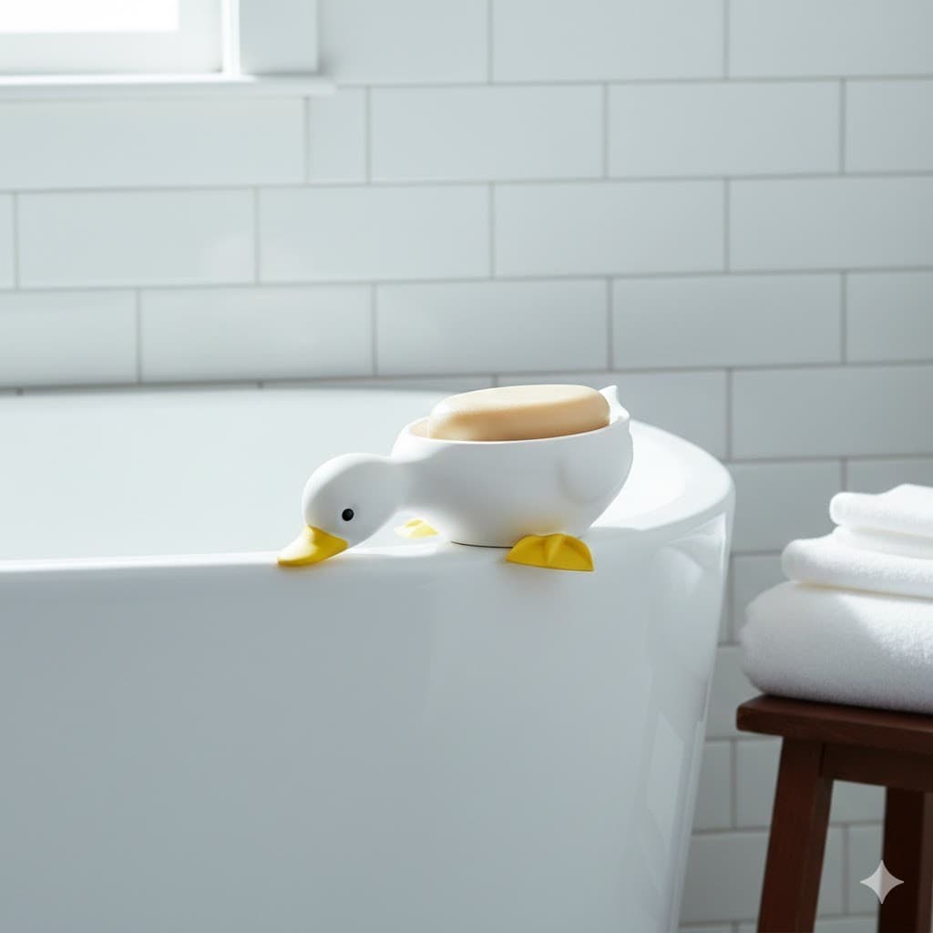 Saboneteira De Pato com Recuo de Água Divertida e Funcional