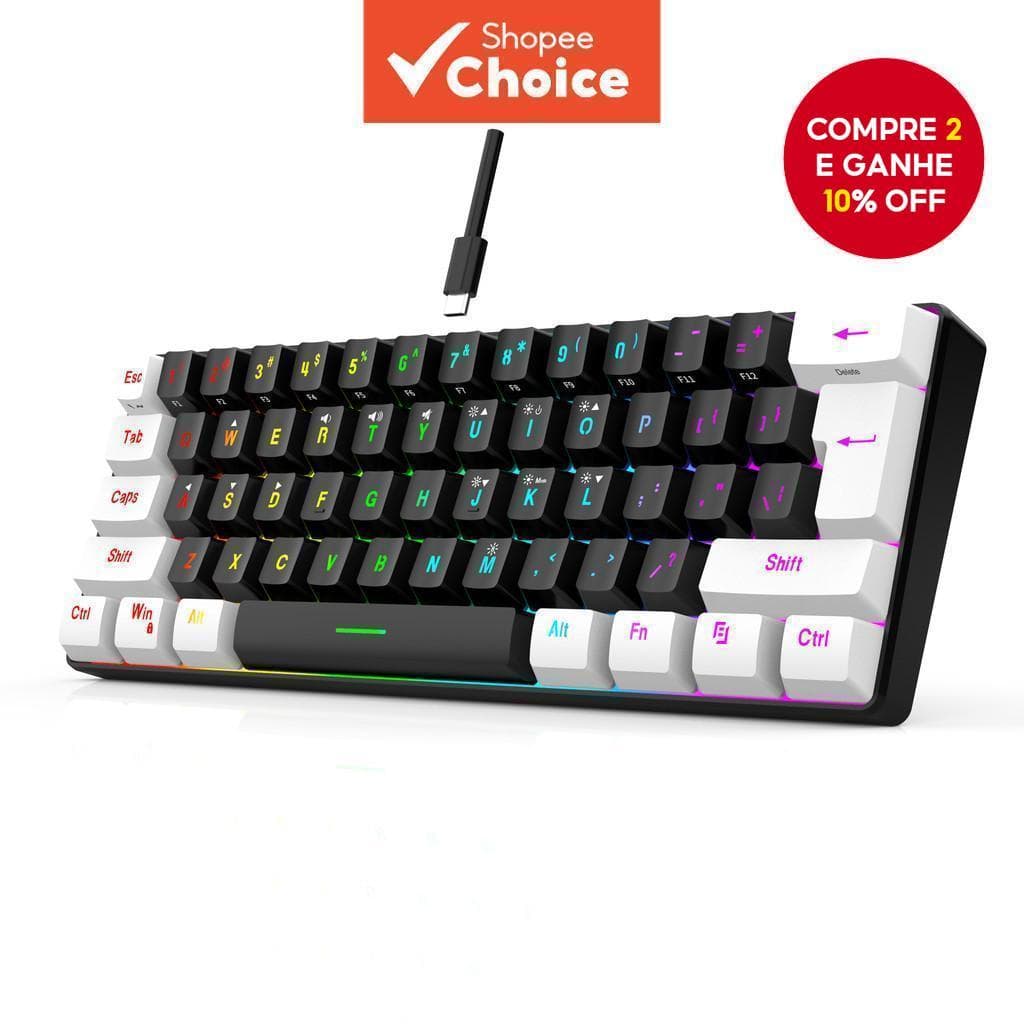 Mini Teclado Com Fio Pequeno Para Jogos Laptop RGB Backlight 61Key USB-C Cabo De Alimentação Removível