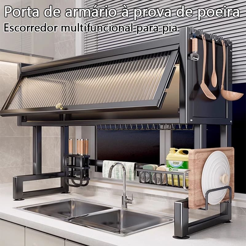 Escorredor De Louça De Pratos Cozinha Suspensa Modular Organizador Estante de Asfalto Duplo Com Porta 65/85cm Branco