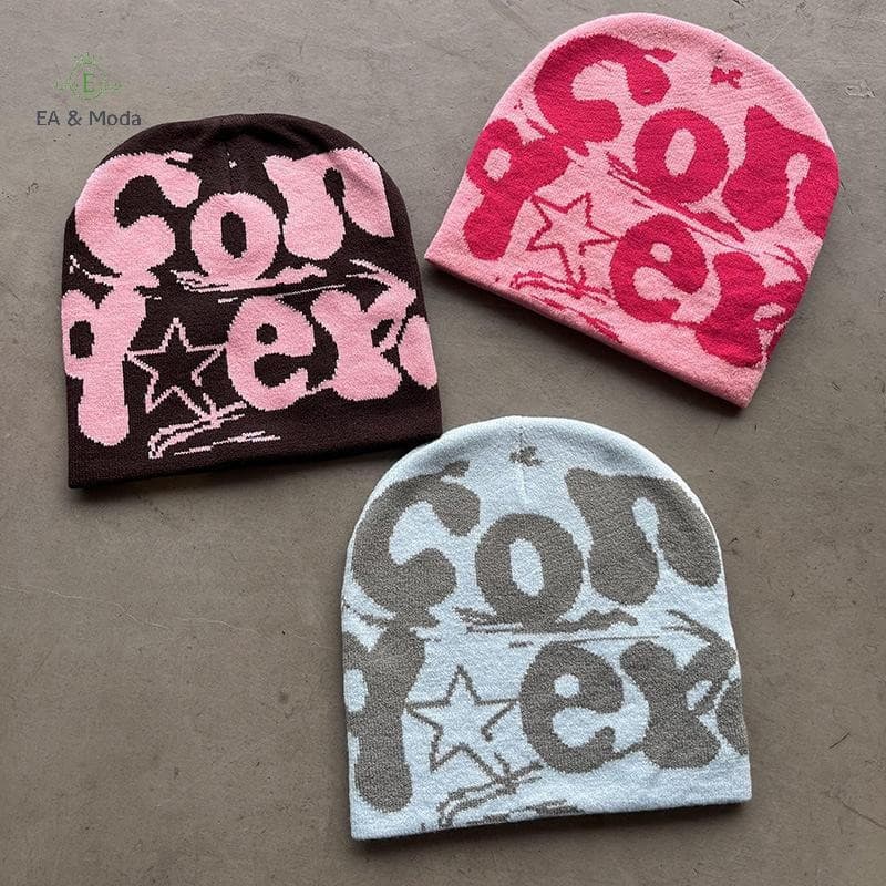 EA & Moda Vintage Y2K Lã Acrílico Malha Chapéu Feminino Gorro Inverno Quente Gorros Harajuku Hip Hop Casual Crânios Boné