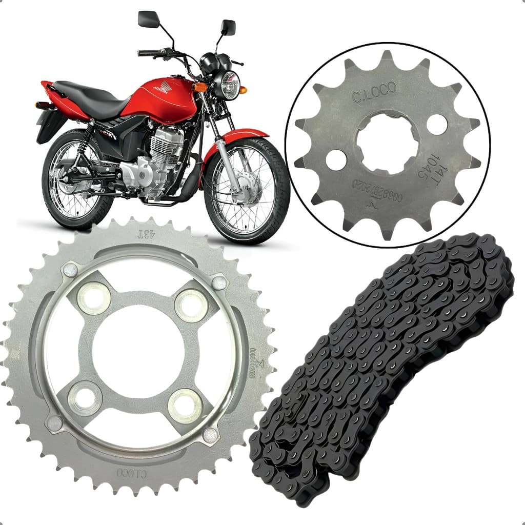 Kit Relação Completa Aço 1045 Com Coroa Pinhão e Corrente | Honda Cg Fan 125 - 2009 2010 2011 2012 2013