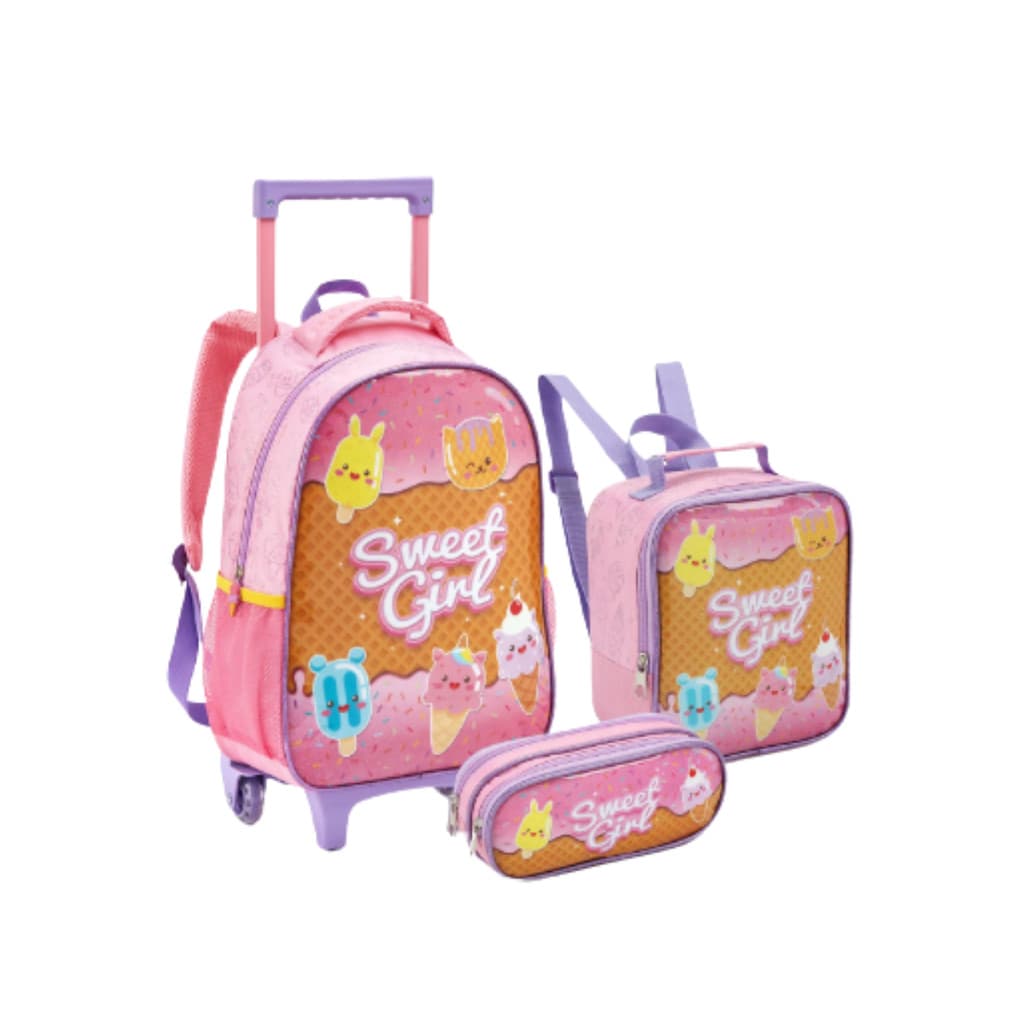 Kit Mochila Lancheira e Estojo Infantil Escolar Menina Zoop