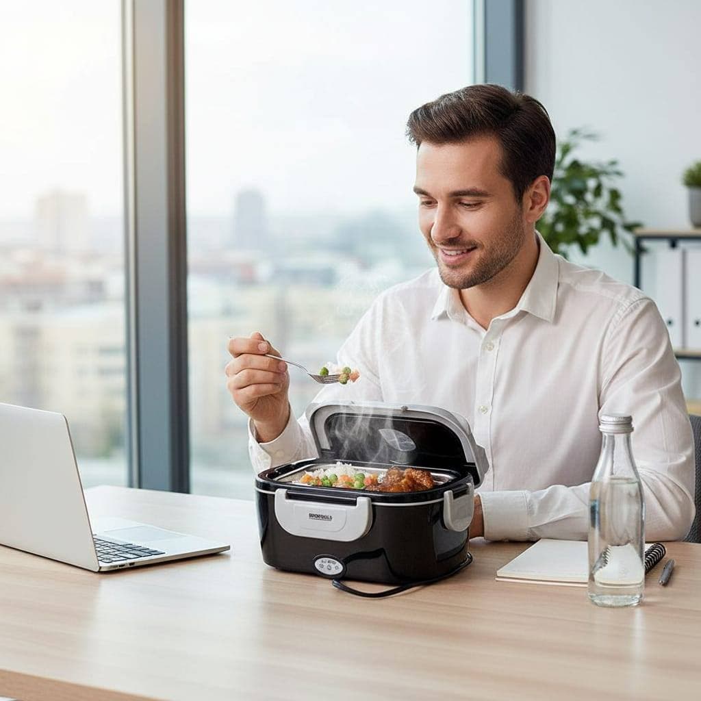 Marmiteira Termica Eletrica Bivolt Preta Portatil Aquecimento Rapido Lunch Box