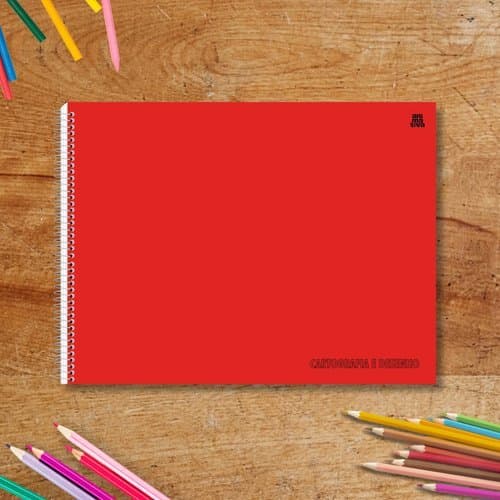 Caderno Cartografia Desenho Capa Lisa Vermelho Artístico Técnico Esboço Criativo