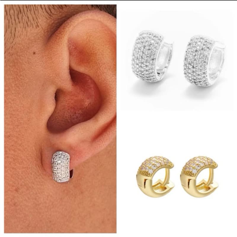 Brinco Neymar argola ouro prata ice Luxo acessório unissex cravejado