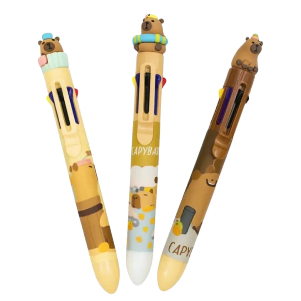 Caneta Multicolorida Fofa Capybara Com 8 Cores