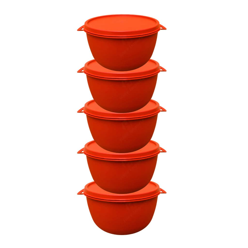 Kit C/ 5 Potes Plásticos Mini Bowl 500ml Redondos Com Tampa BPA Free Marmitas Cozinha Várias Cores