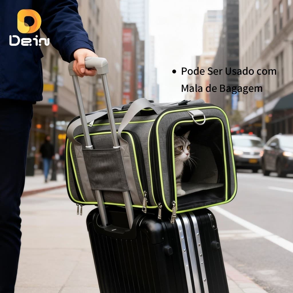 Bolsa Pet Expansível Dobrável Respirável para Gatos e Pets Pequenos com Alça e Uso em Viagem