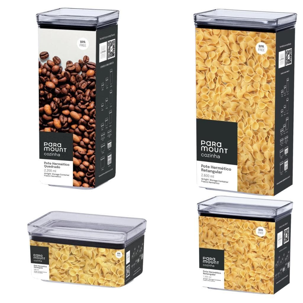 Kit 4 Potes Hermeticos - 1x1300, 1x580, 1x2200, 1x2600
