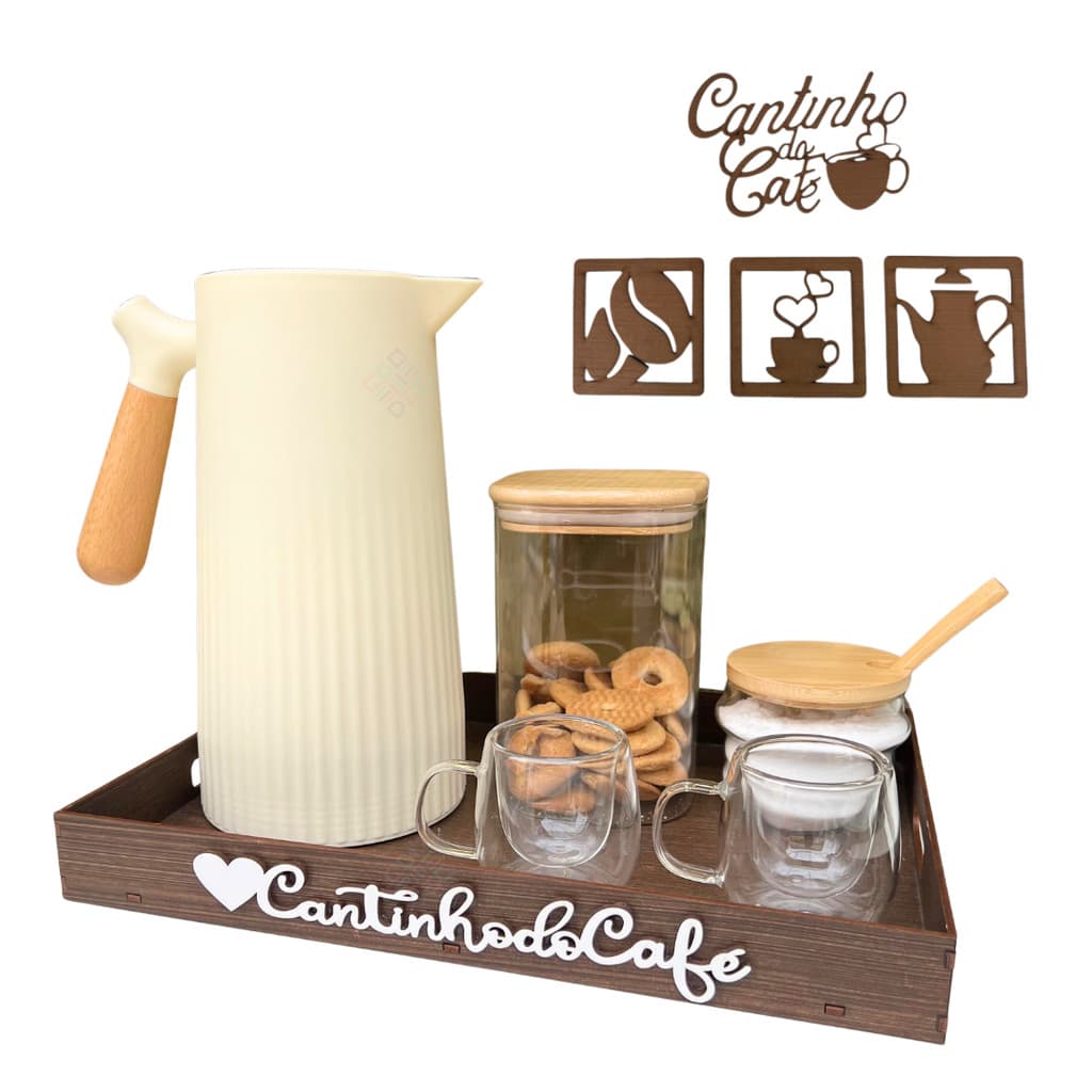 Kit Cantinho Do Café Em MDF Com Bandeja E Apliques De Parede Elegante Para Cozinha Organizada