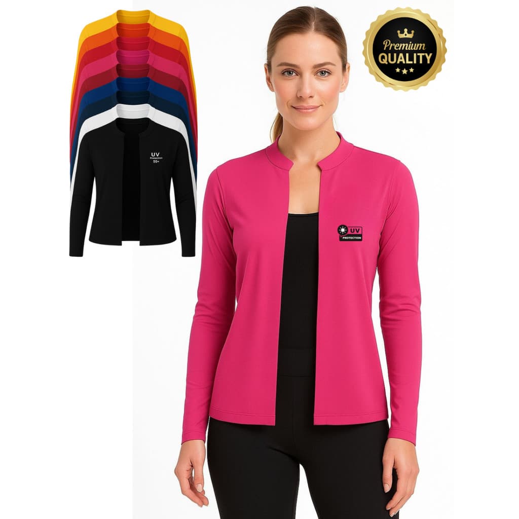 CARDIGAN  FEMININO CURTO UV Proteção 50+ casaquinho Blusa Malha s/ Ziper Fria praia piscina Academia