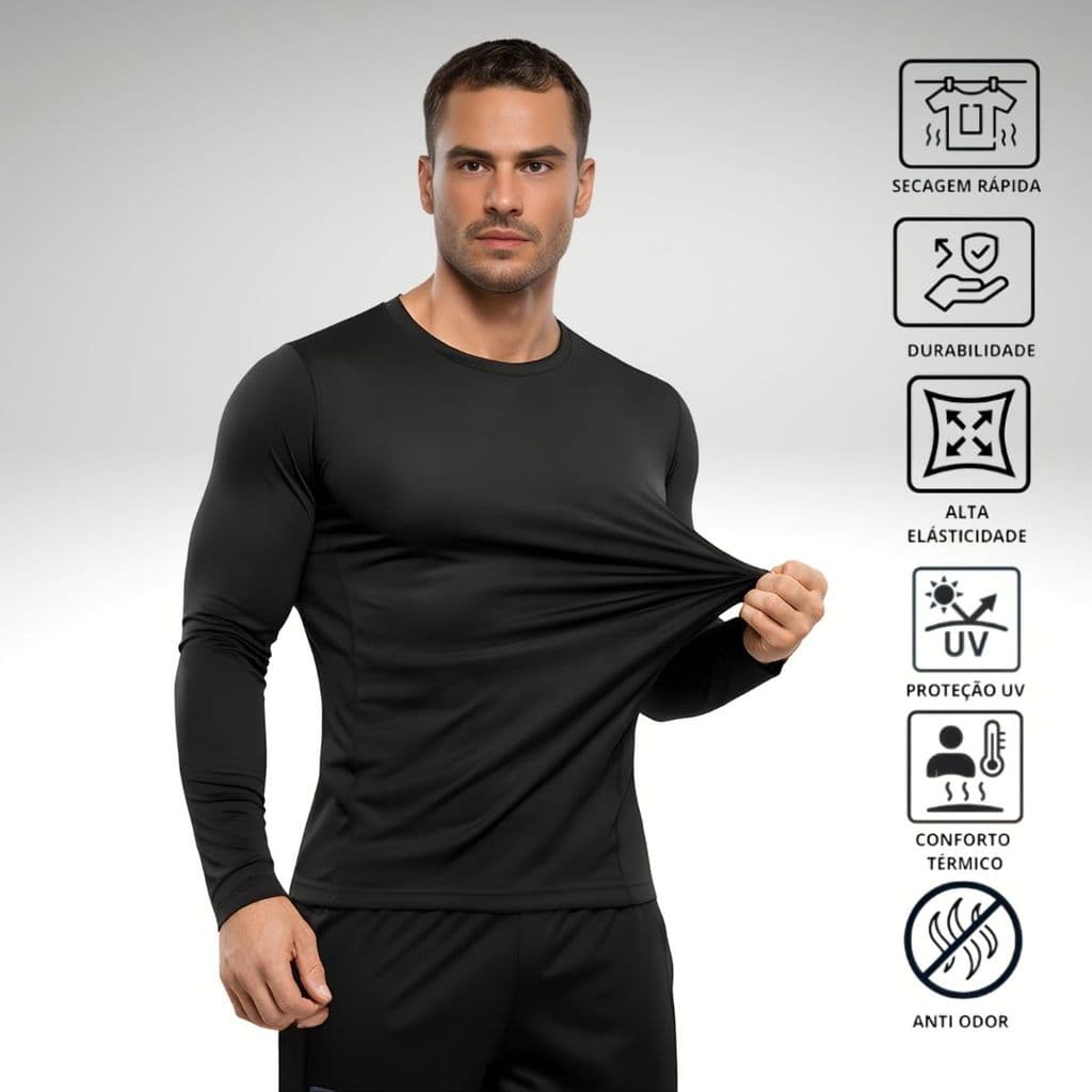 Camisa Térmica Proteção UV 50+ Premium Segunda Pele Camiseta Blusa Academia Manga Longa Malha Fria