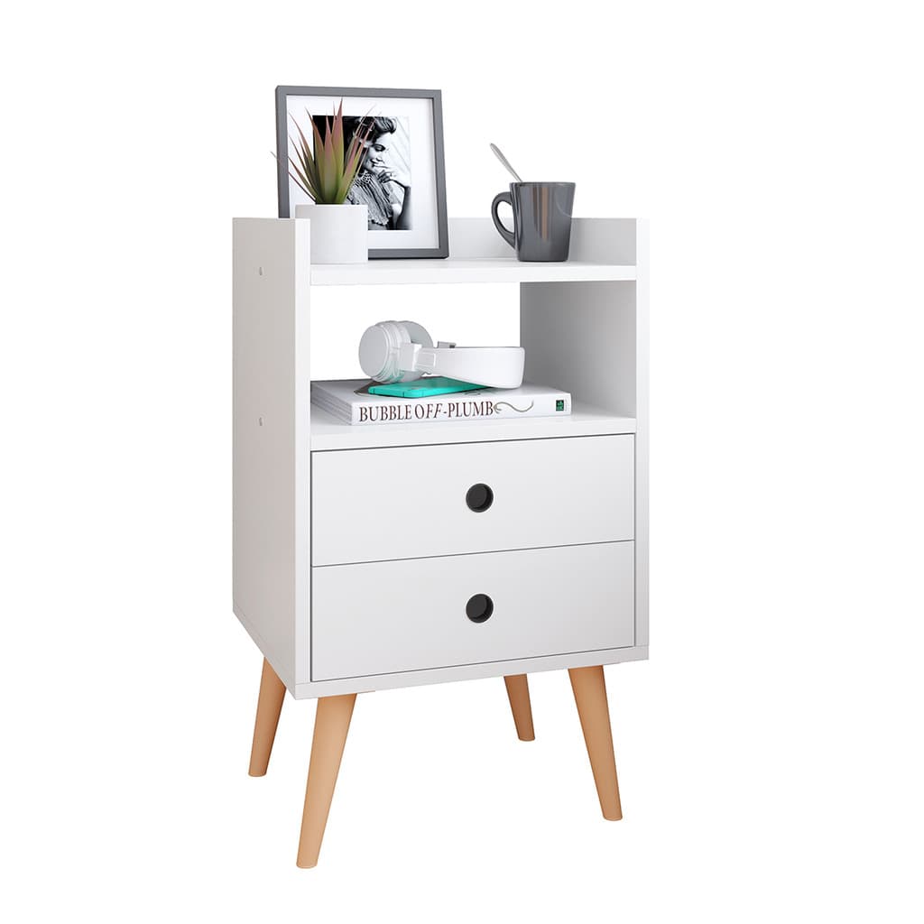 Mesa de Cabeceira para Quarto Retrô Mesinha Dream 2 Gavetas Nicho Porta Celular Decoração Moderna