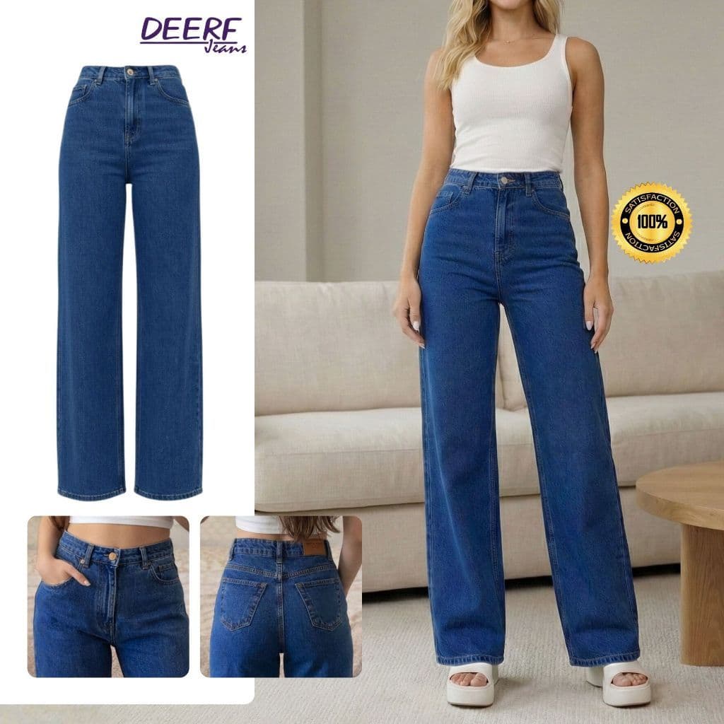 Calça Jeans Wide Leg Feminina Cintura Alta 100% Algodão Tecido Grosso