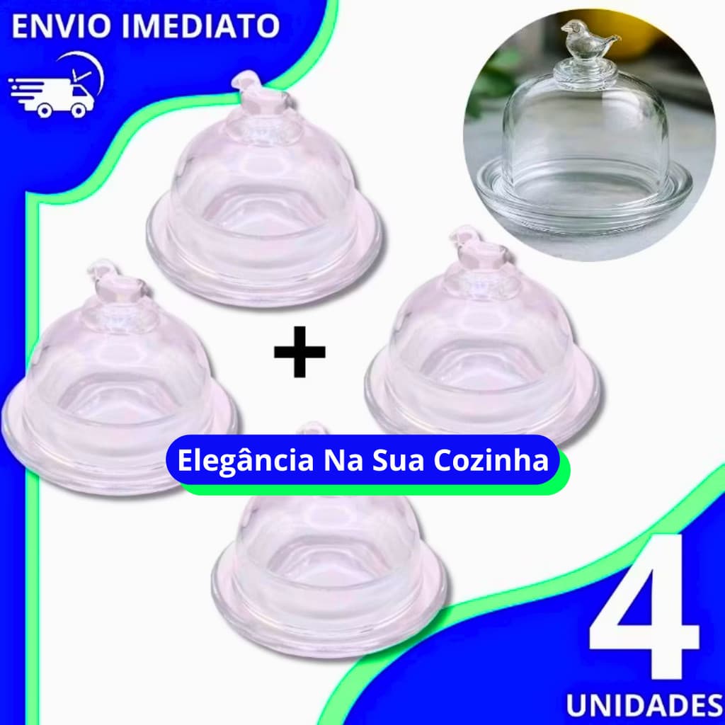 KIT 1,2,3 e 4 Manteigueira de Vidro com Tampa Decorativa – Elegância e Sofisticação na Sua Mesa