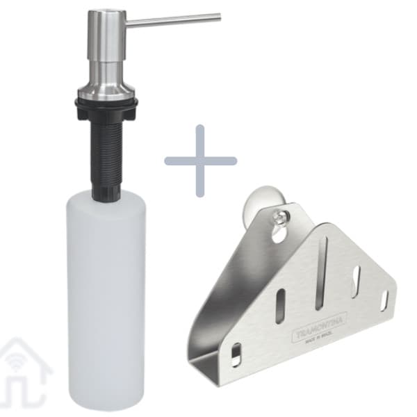 Dosador Dispenser  500ml de Embutir para Detergente Louça Líquid e Porta Esponja Inox Tramontina