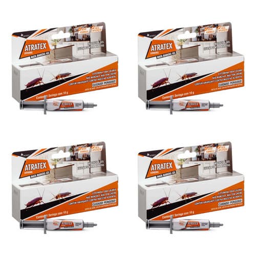 Atratex Gel Mata Baratas Caseiras Sem Cheiro Kit Com 4 Unidades de 10 Gr