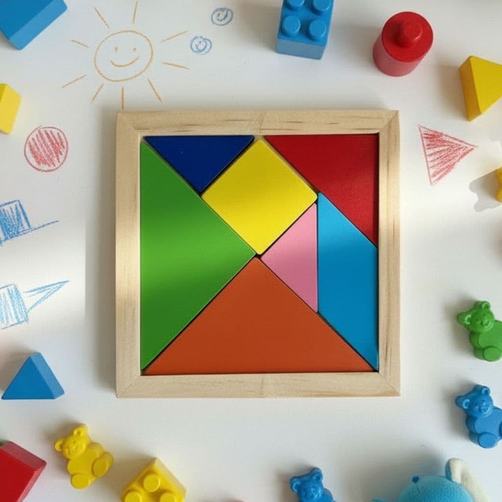 Quebra Cabeça Tangram MDF 7 Peças – Brinquedo Educativo Infantil para Raciocínio Lógico e Coordenação Motora