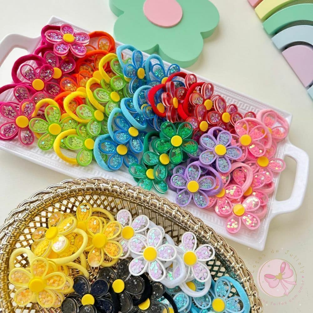 Xuxinhas de Flor Parzinho Infantil Coloridas Elástico de Cabelo Delicado e Confortável