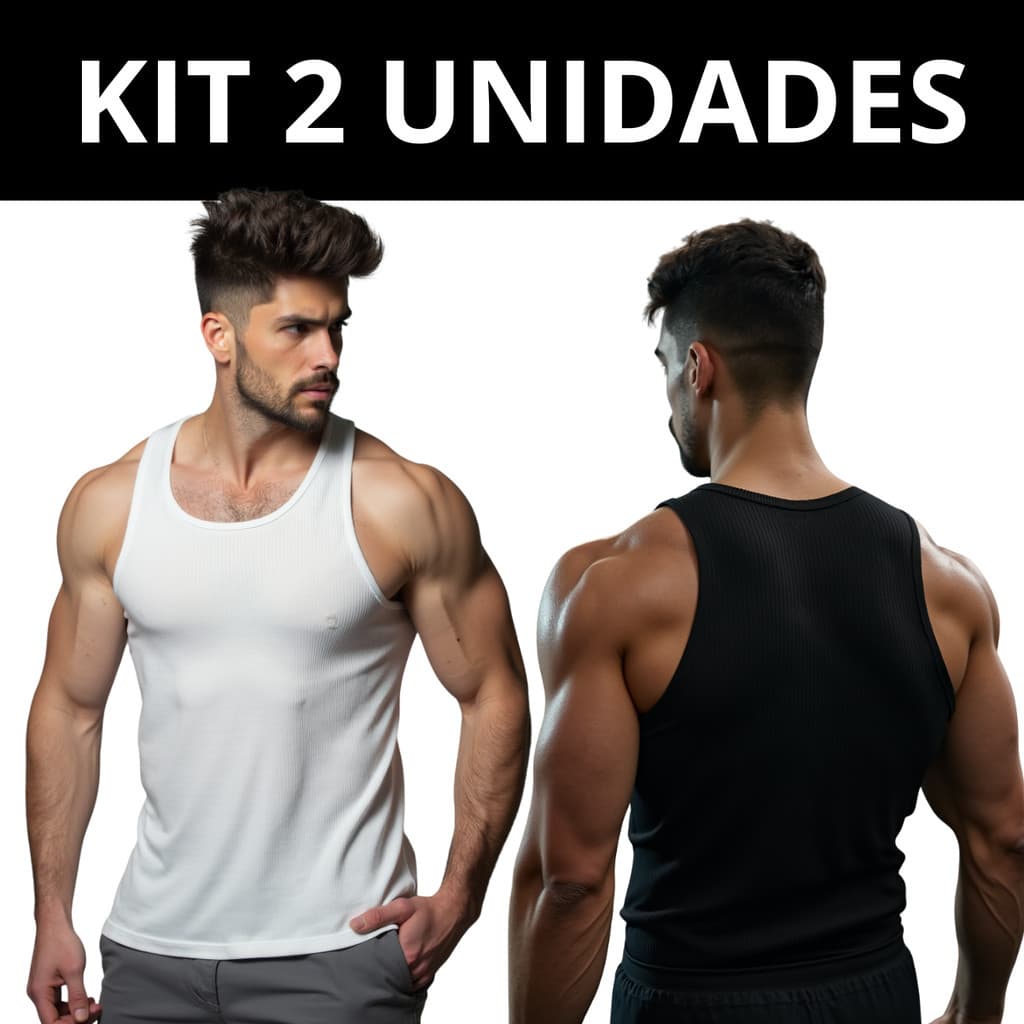 Kit com 2 regatas canelada masculina americana academia esporte ribana basica lisa slim fit
