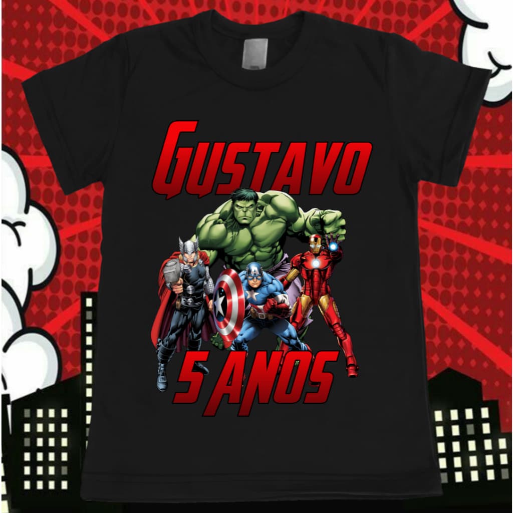 Camiseta personalizada com nome dos Vingadores / Avengers / infantil