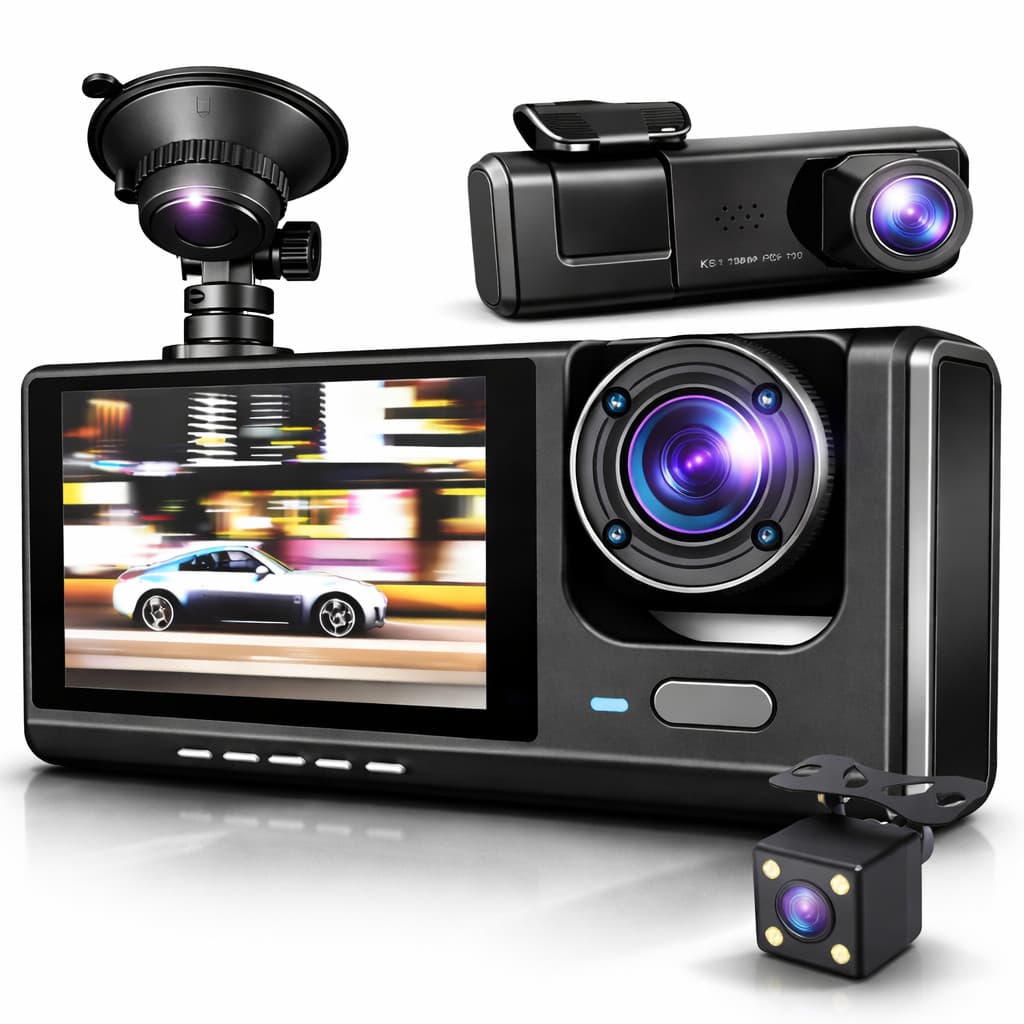Câmera De Carro 1080P HD Dash Cam Câmera Tripla Monitoramento 24H DVR 360 Graus Veicular Uber Taxi Segurança Noturna