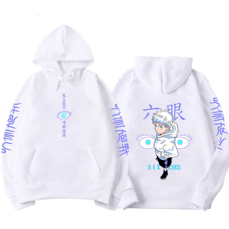 Moletom Canguru Anime Blusa De Frio Satoru Gojo 6 Olhos Feiticeiro Jujutsu Mangá Luta Unissex