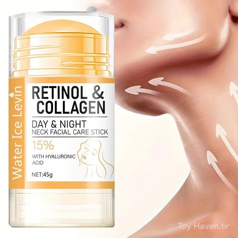 Creme Facial em Bastão para Pescoço com Retinol e Colágeno (Dia e Noite), 45g, Hidratante, Não Oleoso, Fácil de Absorver