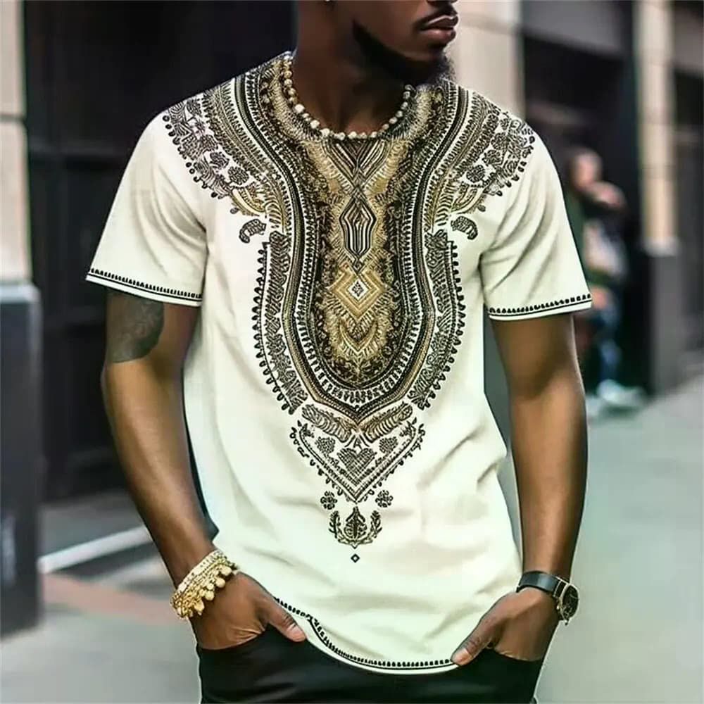 África Étnica T-Shirts Africano Dashiki 3D Impresso Moda Masculina Streetwear Oversized Manga Curta Camisa Topos Roupas