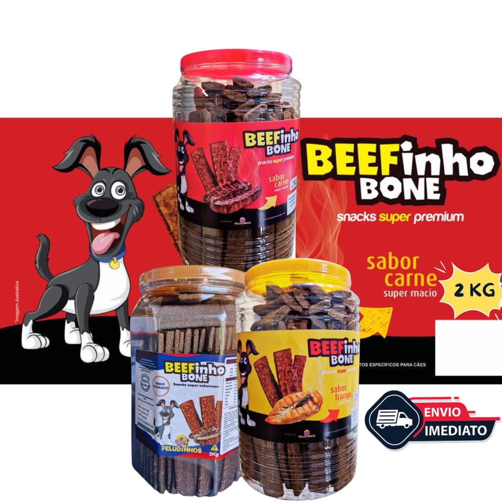 Bifinho BEEFinho Bone 2 KG Petiscos Cães Cachorro Pet Premium - CARNE + FRANGO