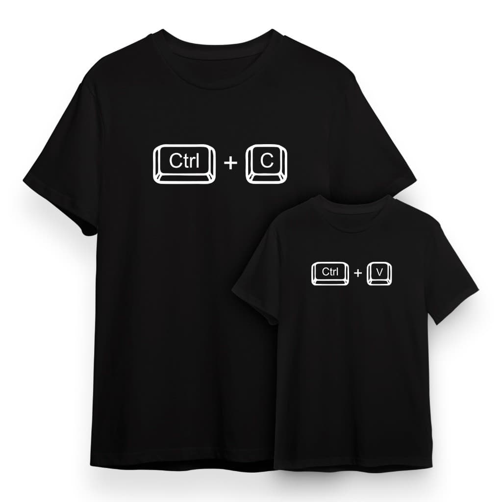 Kit 2 Camisetas Ctrl-C Ctrl -V Pai e Filho (a) Mãe e Filho (a) Confortável 100%Algodão Malha Premium