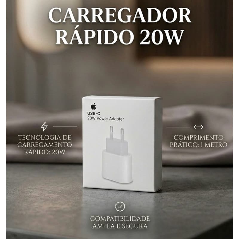 Carregador 20W Turbo USB-C + Cabo Lightning p/ iPhone - Escolha sua Variação