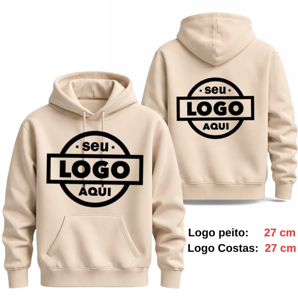 Moletom Casaco Canguru Bege Blusão Personalizado Logo Foto Arte Algodão 100%