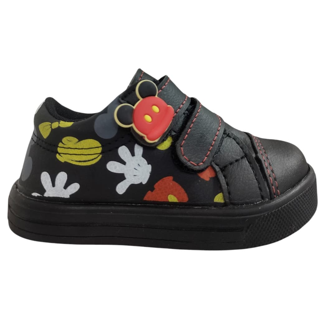 Tênis Bebê Personagem Preto Com Velcro Confortável Infantil Antiderrapante Casual