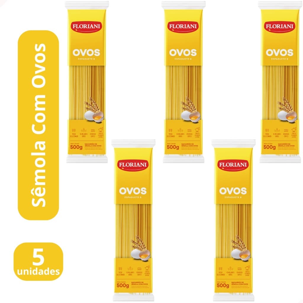 KIT 5 - MACARRÃO FLORIANI SEMOLA OVOS ESPAGUETE 500g 0104083003