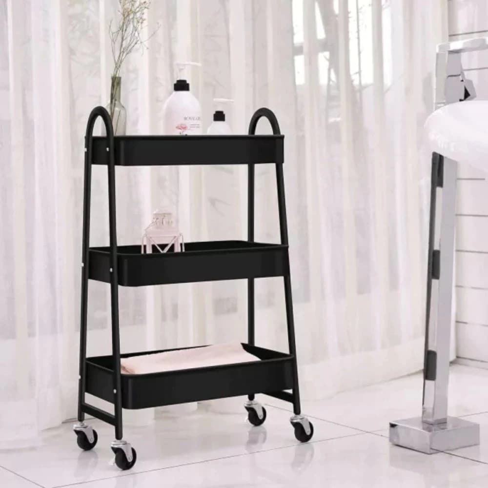 Prateleira metal rodinhas preto carrinho rack fruteira temperos perfumes organizador banheiro cozinha