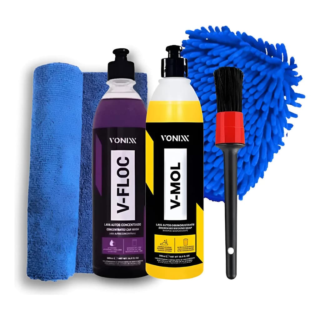 Kit Shampoo V-mol V-floc 500ml Vonixx Pincel Pano Luva