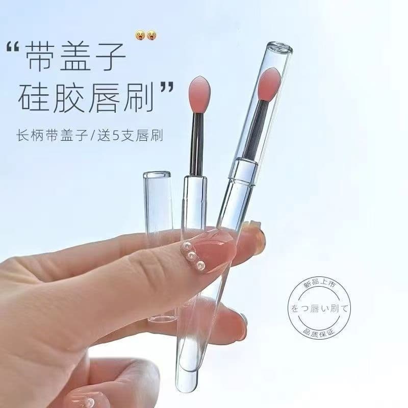Pequena pequena Anti-poeira Mini colher de Silicone escova labial com tampa escova de batom portátil esmalte labial báls