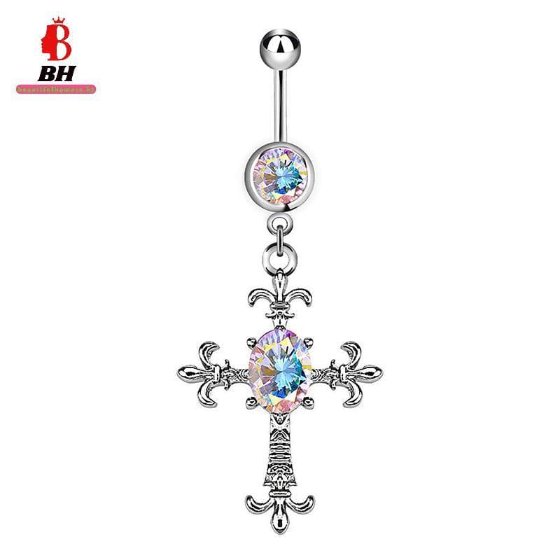 BH-TOY Aço Inoxidável Cruz Dangle Umbigo Anel Moda Punk Legal Prego Para Mulheres Cristal Strass Body Piercing Jóias ~