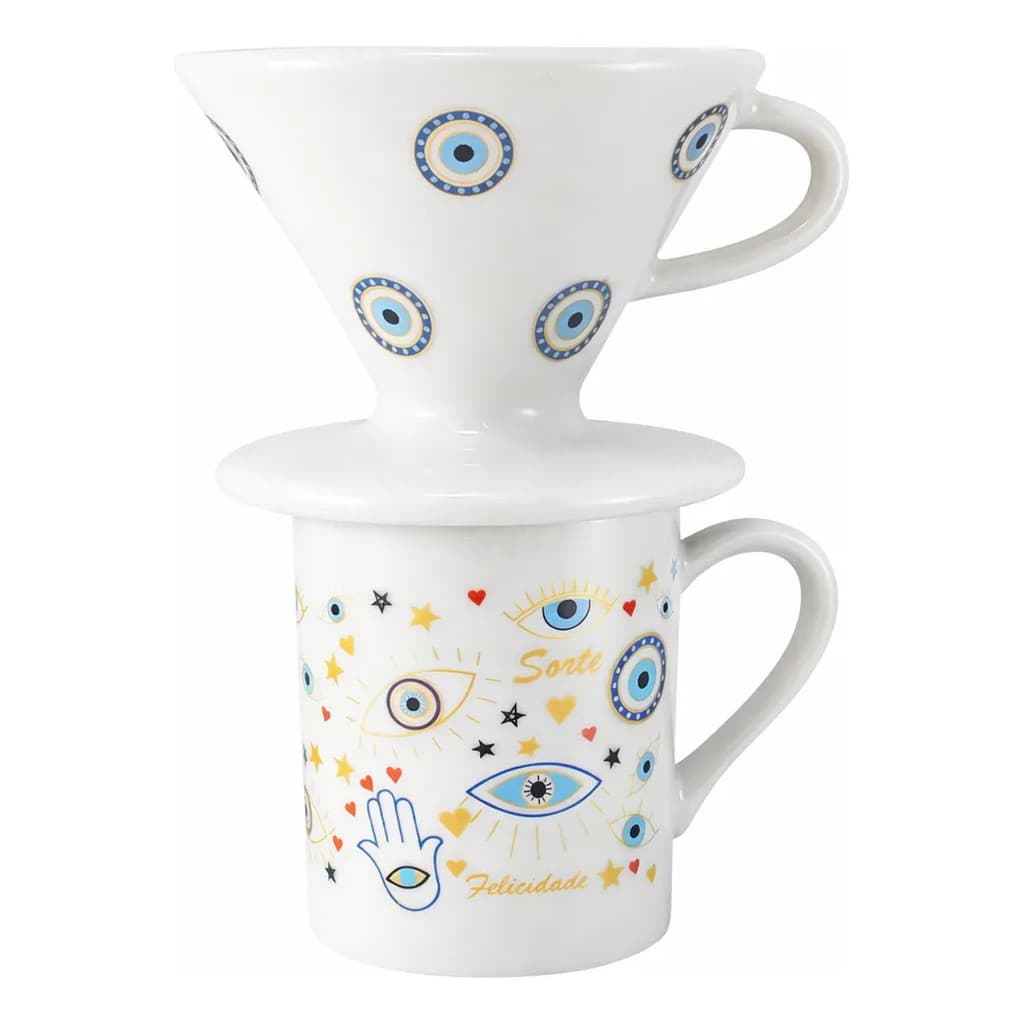 Jogo Coador De Café Com Caneca 300ml Olho Grego Proteção