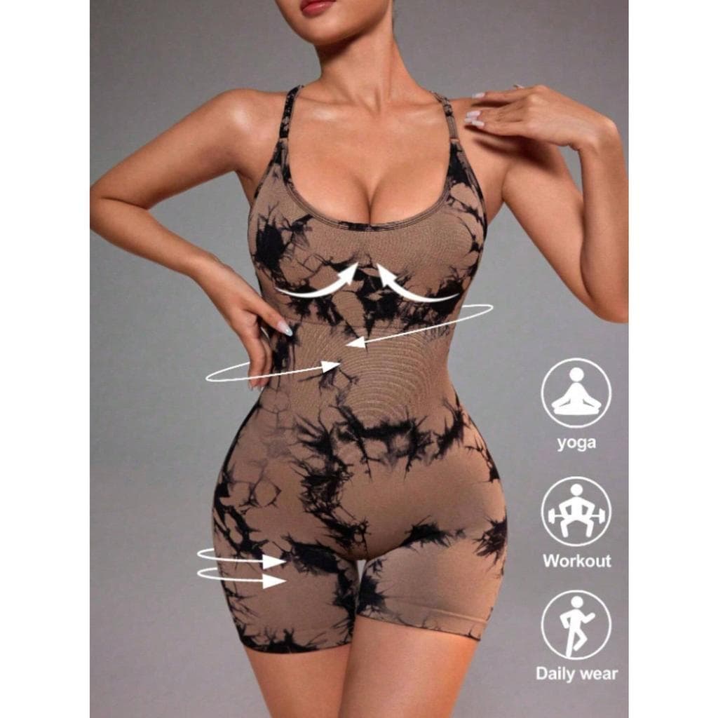YX-03 Macacão Fitness Tie-Dye em Poliamida – Modelador, Alta Elasticidade e Secagem Rápida para Academia e Yoga
