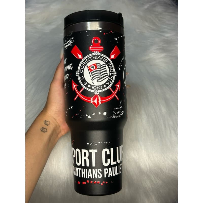 Copo Térmico 1200ml Estilo Corinthians Fiel Sport Clube - Preto