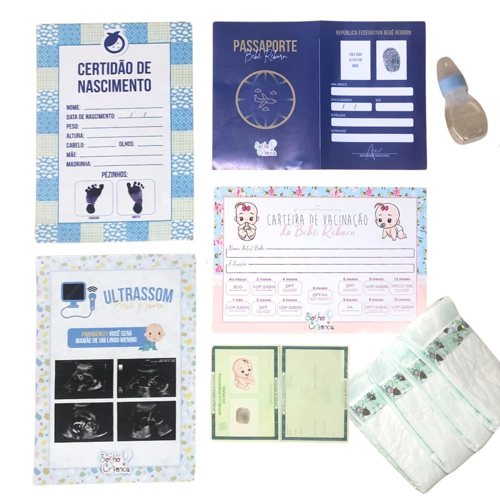 Documentação Bebê Reborn Kit Acessórios De Menino