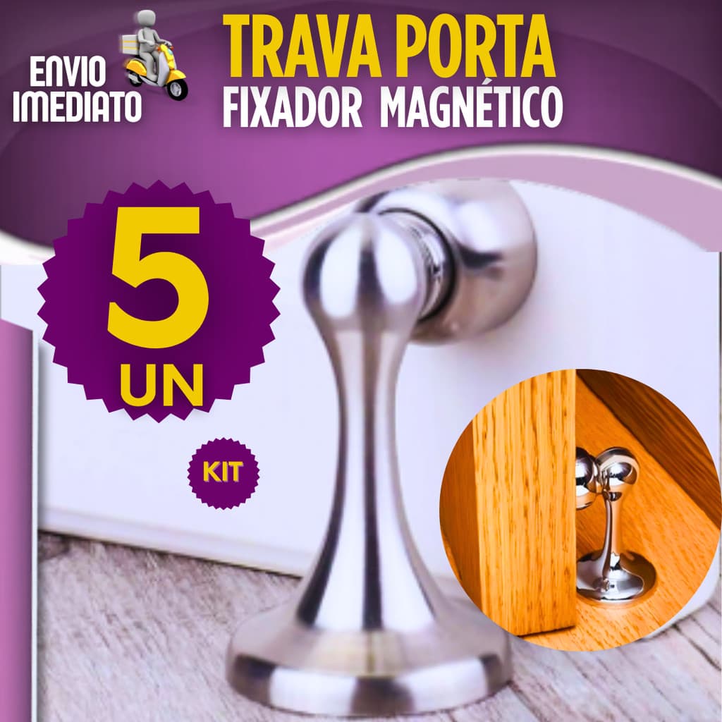Trava Porta Fixador 1/3/5 Peças Magnético Inox Premium Imã Casa Escritório Protetor Contra Batida